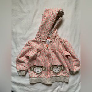 Carter’s 12 m jacket with hood and monkey design. Polka dot.